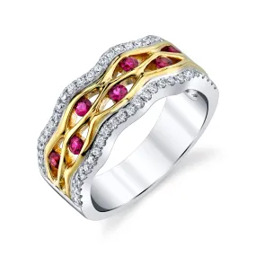 18K Two Tone Diamond And Ruby Fashion Ring