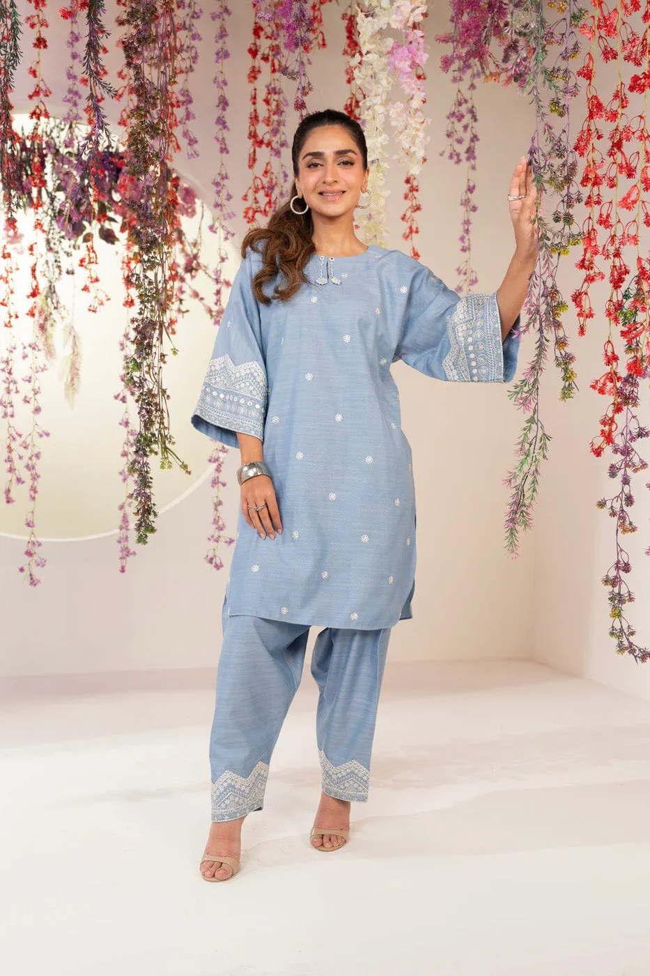 2 Pc Embroidered Raw Silk Outfit