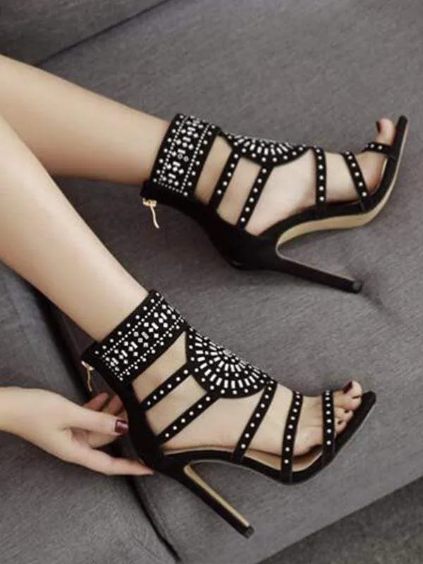 BASTET Rhinestone-Embedded Sandals