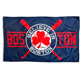 Believe In Boston - Red Shamrock with Bats 3' x 5' Flag (BLUE)