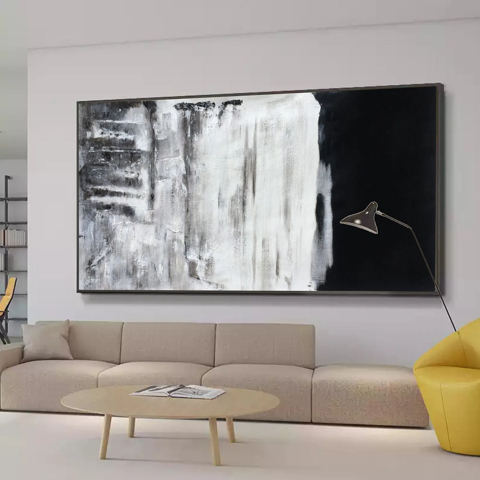 Black and White Painting on Canvas Grey Minimalist Painting Op007