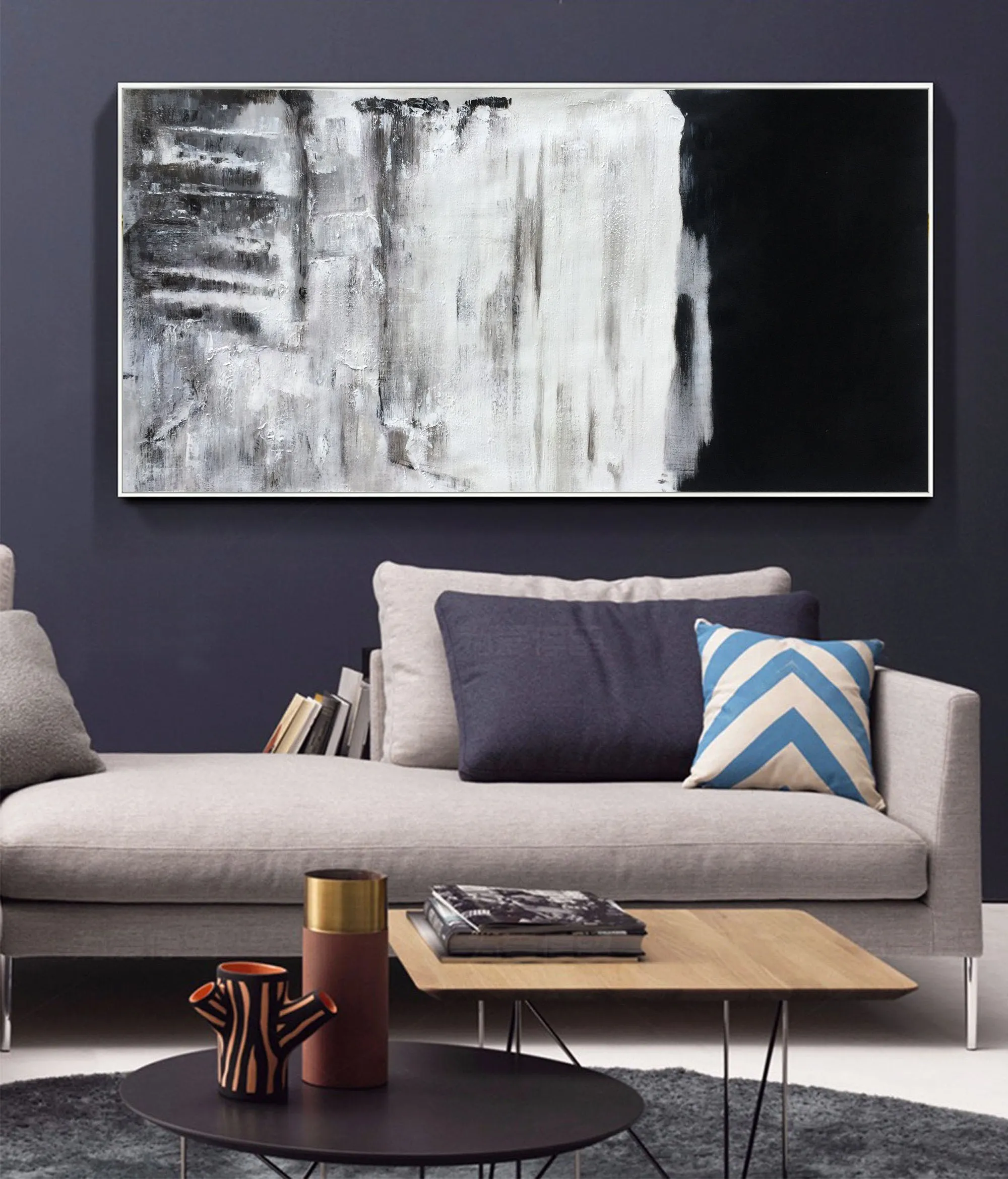 Black and White Painting on Canvas Grey Minimalist Painting Op007