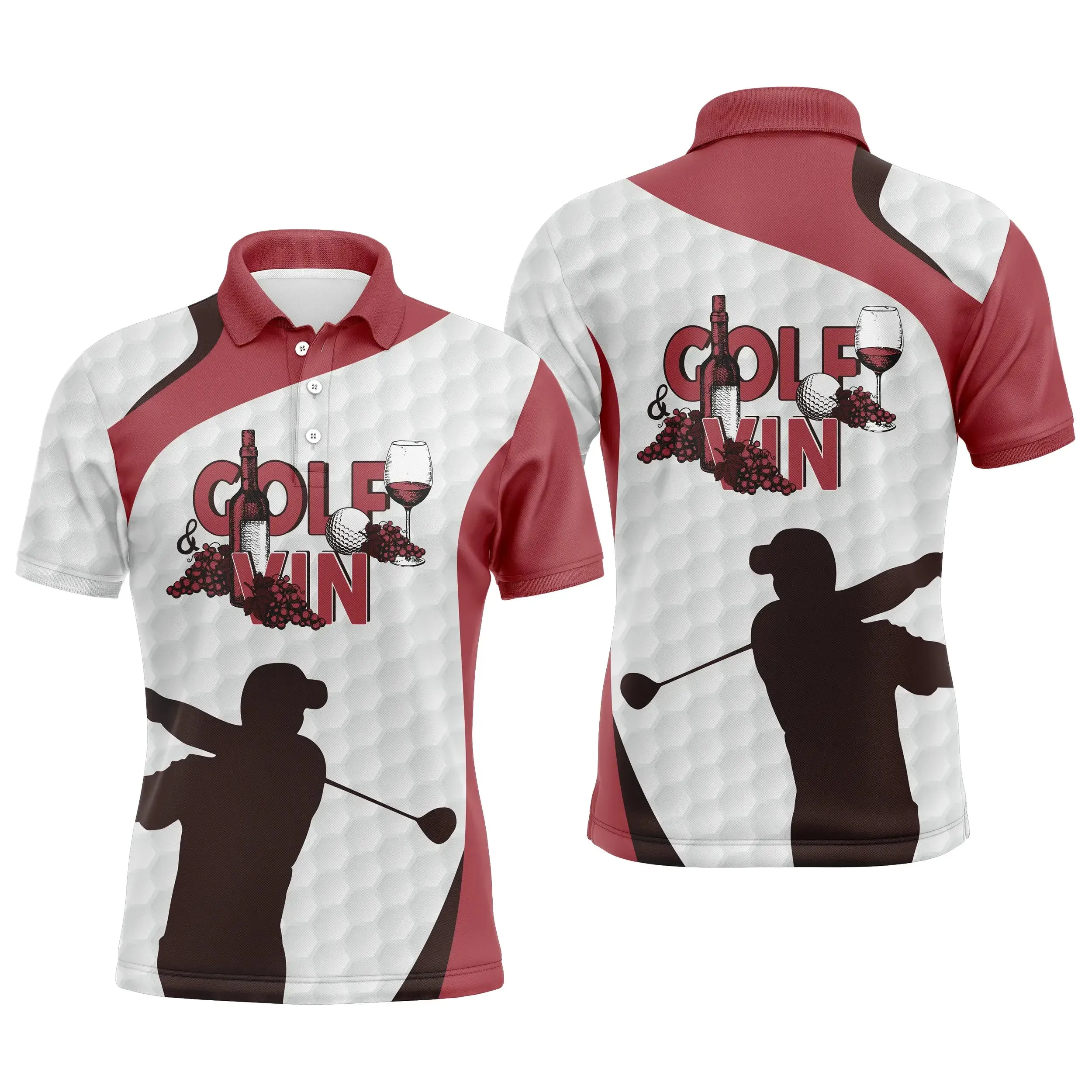 Golf et Vin, Polo de Sport, Cadeau Humour pour Fans de Golf, Polo Homme Femme - CTS18052214