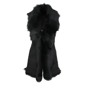 Ladies Women Real Spanish Toscana Shearling Sheepskin Black Leather Waistcoat Gilet