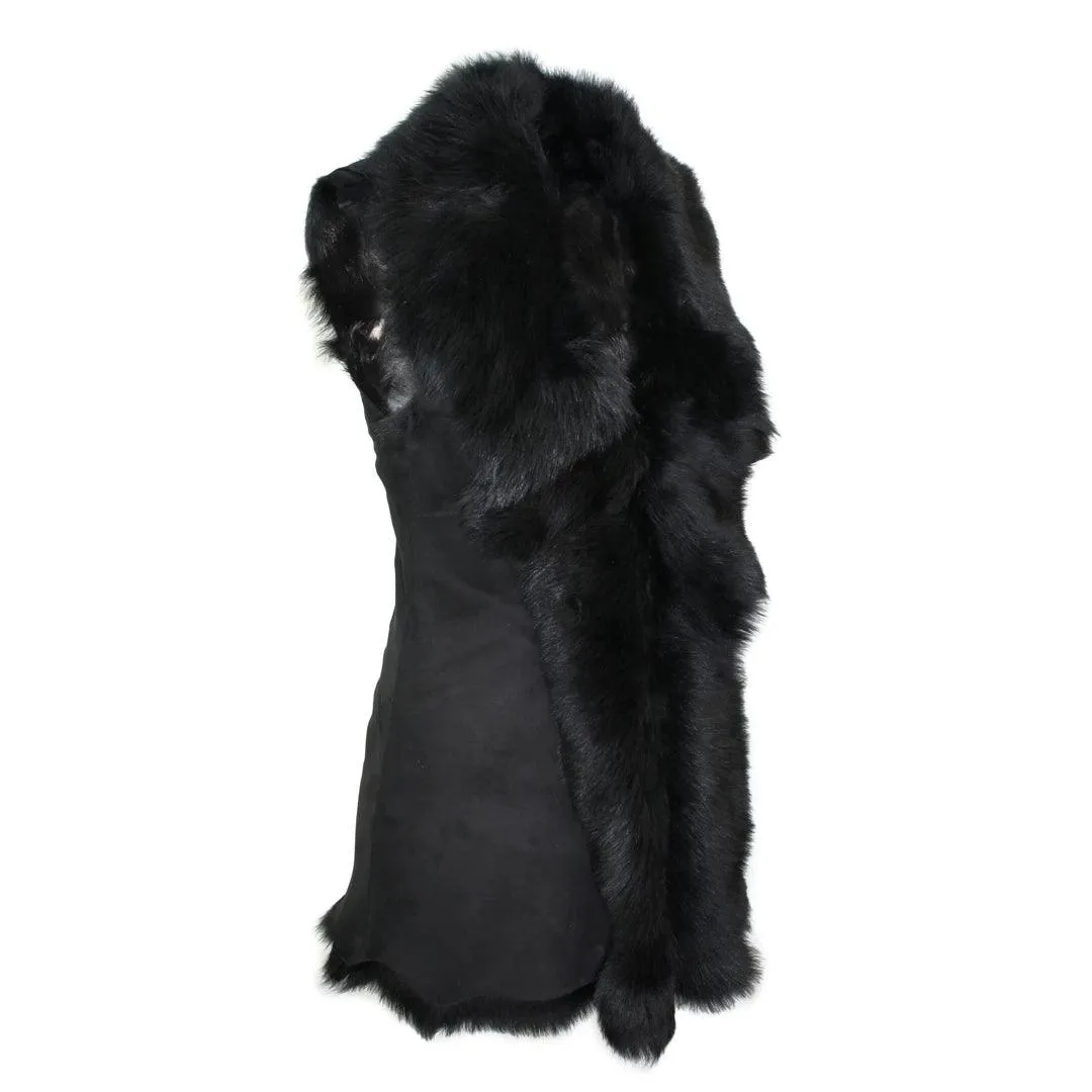 Ladies Women Real Spanish Toscana Shearling Sheepskin Black Leather Waistcoat Gilet