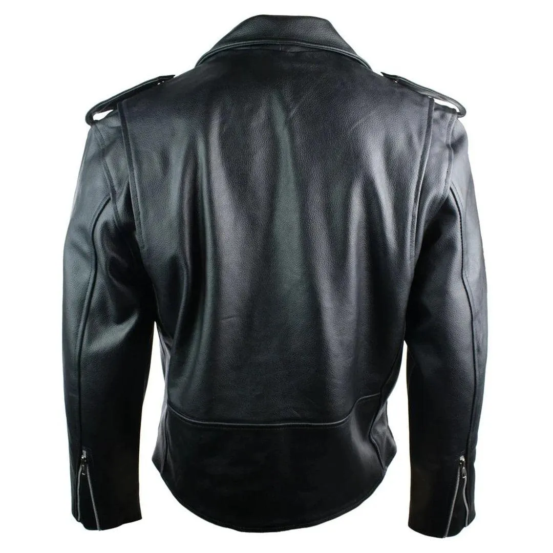 Mens 100% Real Leather Brando Style Classic Retro Biker Jacket Black