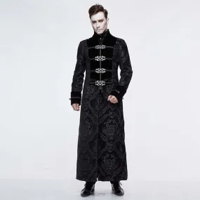 Men's Gothic Plunging Totem Embroidered Long Coat