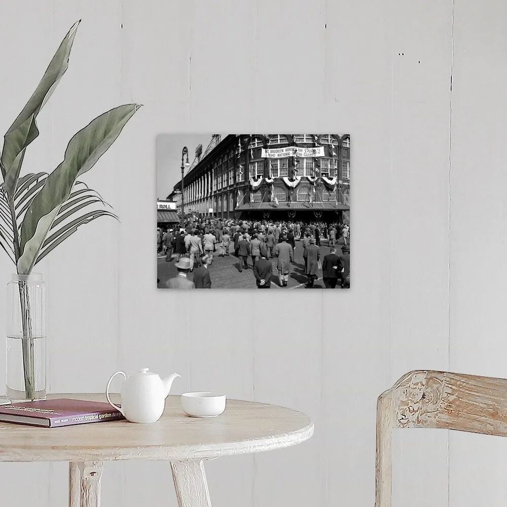 "1940's October 1947 Dodger Baseball Fans Pour Into Main Entrance Ebbets Field" Canvas Wall Art