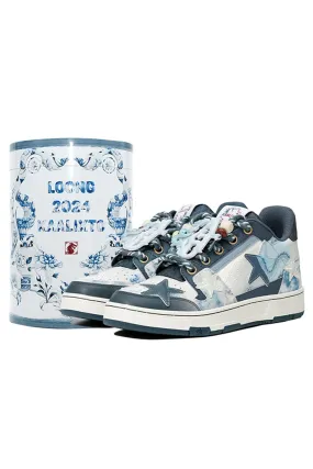 Retro Star Sneakers-Blue And White Porcelain