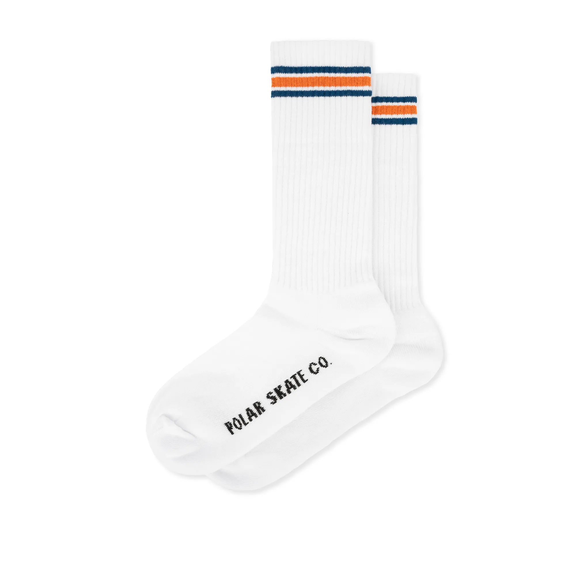 Rib Socks | Long | Stripe - White / Blue / Orange