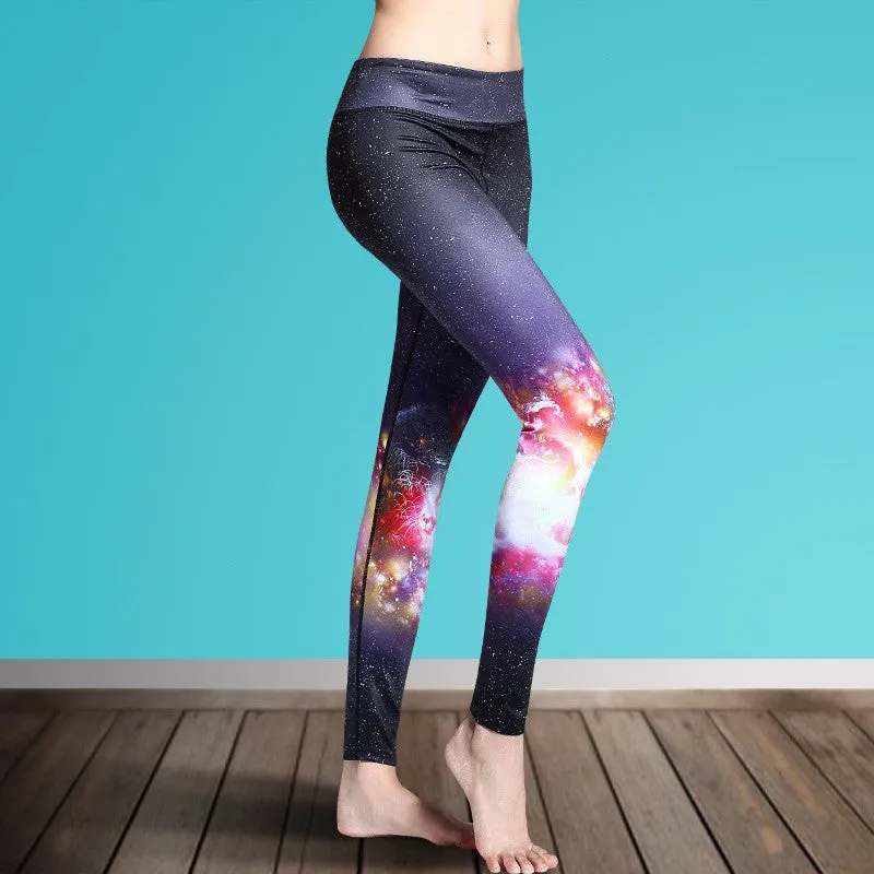 Women's Multi-Colored Printed Stretch Sports Leggings